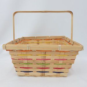 Vtg Woven Palm Frond Style Wicker Square Basket with Handle Easter / Organizing